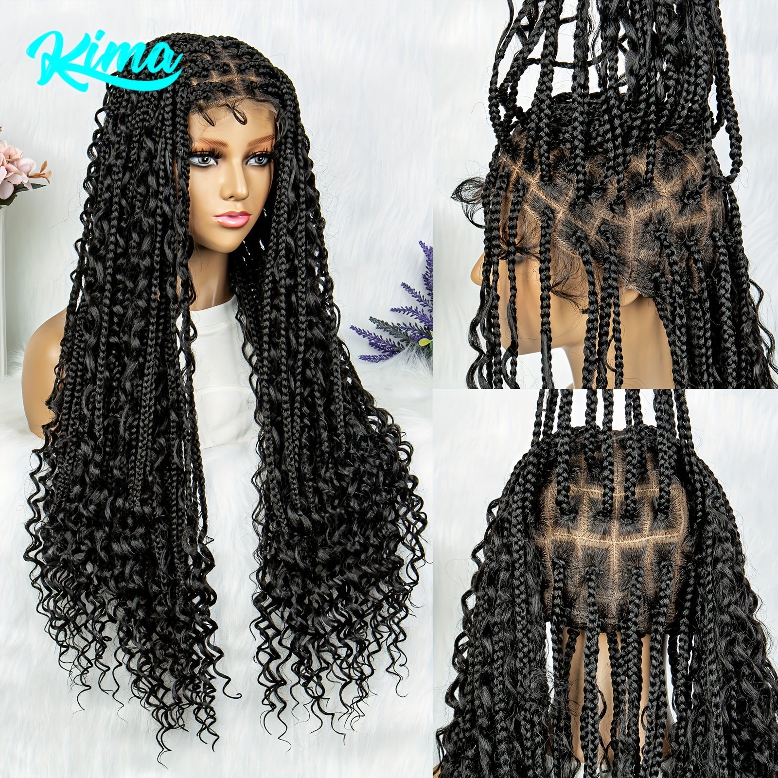 1pc Elegant Full Lace Curly Braided Wig for Women, High-Temperature Fiber, 150% Density, Full Lace Area, Versatile Long Style, Soul Goddess Collection